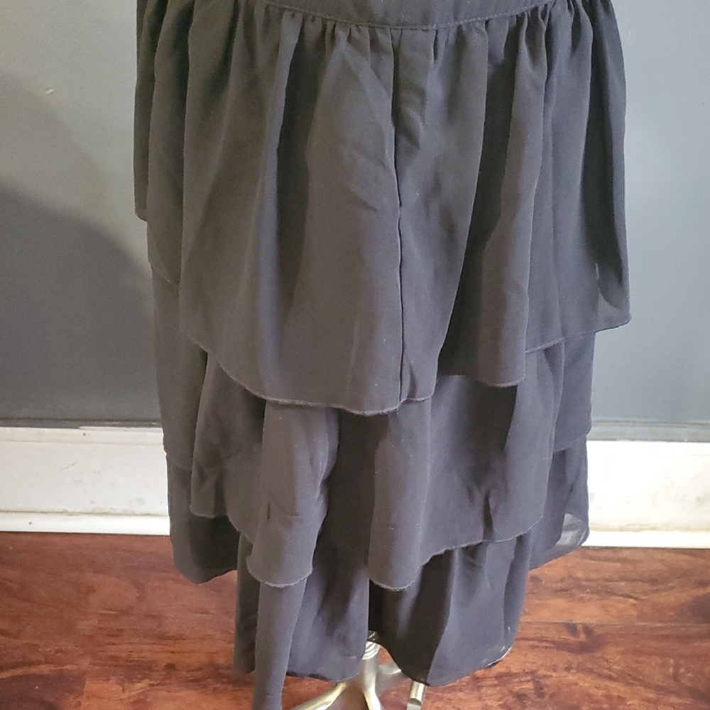 A.Moss Johnny Was Inspired Black Ruffled Tiered Mini Dress Mock Neck - Picture 8 of 17